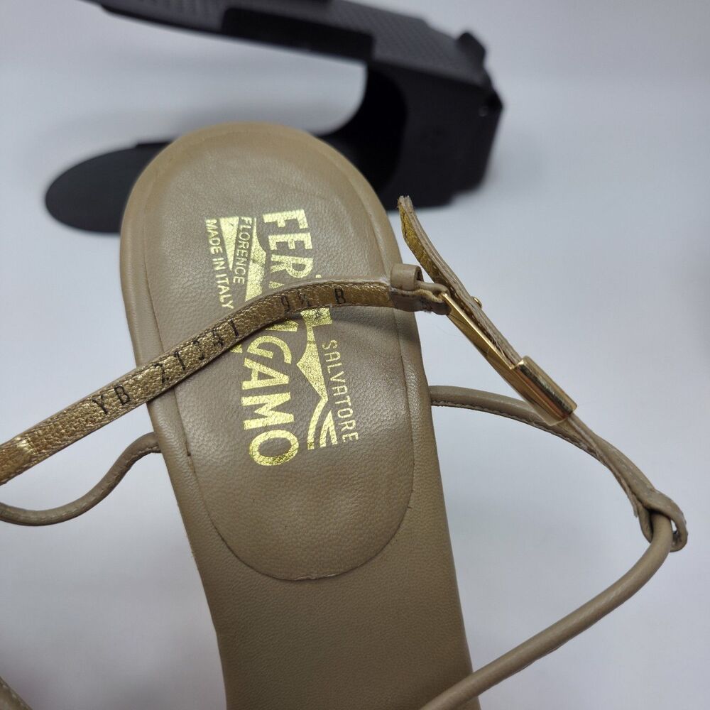 Salvatore Ferragamo Platform Wedge Sandals Strappy Leather Coated Cork Size 9.5 - Picture 5 of 5